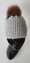 Beanie hat in 100% alpaca with fur tassel