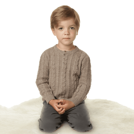ANDREA CHOCO - cable knit sweater in 100% baby alpaca