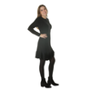 CHRISTINA knit dress in 100% black merino wool - wrap around with ruffled edge