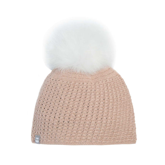 Beanie hat in 100% alpaca with fur tassel