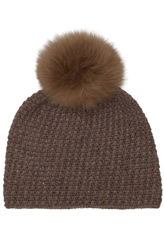 Beanie hat in 100% alpaca with fur tassel
