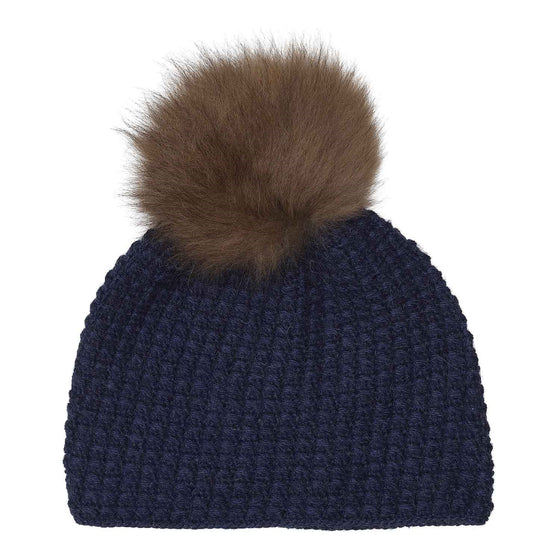 Beanie hat in 100% alpaca with fur tassel